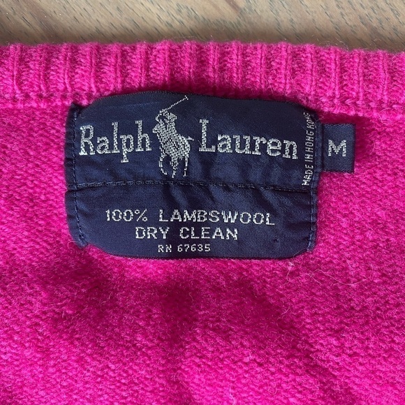 Ralph Lauren Womens Pink Lambswool V Neck Long Sleeve Sweater Size Medium - Picture 8 of 8